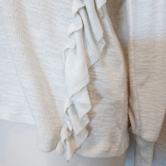 Pilcro Cream V-Neck Sweater w/Ruffle Trim Size Small - Picture 4 of 12